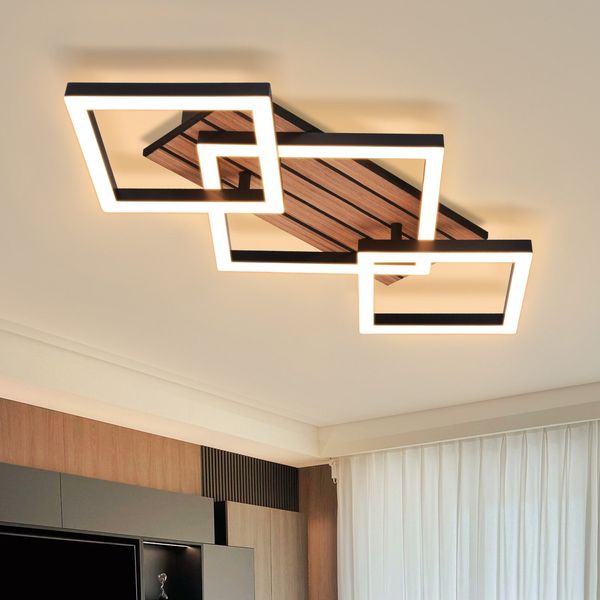 ZMH Deckenleuchte LED Warmweiß 21W Quadrate Holz Deckenlampe für Schlafzimmer & FlurLED fest integriert, Warmweiß, Die Leuchte eignet sich für Räume von 8-15 Quadratmetern.