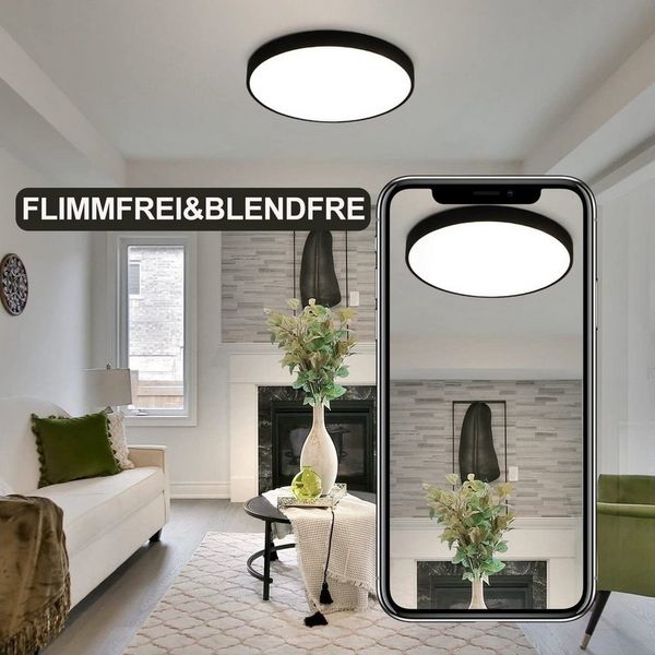 Nettlife LED Panel Deckenleuchte Flurlampe Schwarz Rund 17W Küchelampe, Augenschutz, LED fest integriert, Neutralweiß, Küche Wohnzimmer Schlafzimmer Flur Balkon Büro Eingang Keller