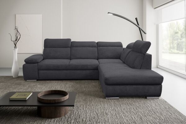 WERK2 Ecksofa Alicante Cord, inkl. Bettfunktion & Bettkasten, Breite 280cm, L-Form, Schlafsofa mit Bettkasten & verstellbaren Kopfstützen.
