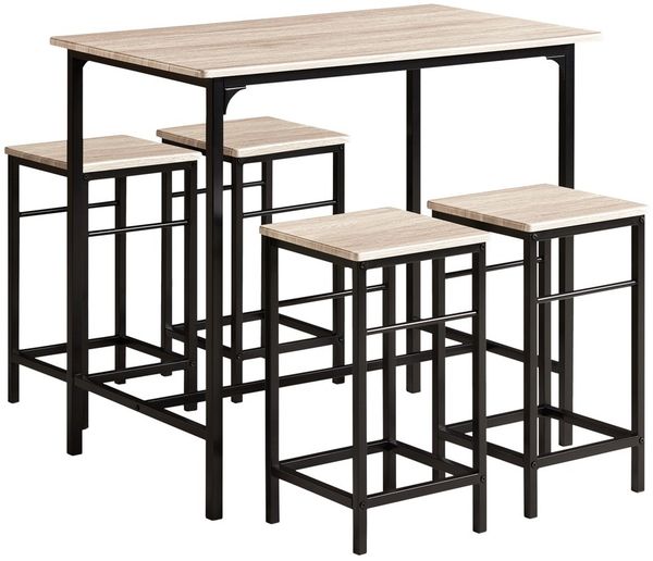 SoBuy OGT11-N Bartisch-Set mit 4 Hockern, MDF, PVC-Furnier, Helle Eiche, 100 x 87 x 60 cm