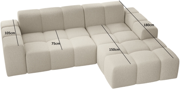Ecksofa Fogo, Sofa ohne Schlaffuktion, Ecksofa L-Form Veloursstoff, Links Sofa, 245 x 68 x 180 cm, Beige Bild 9