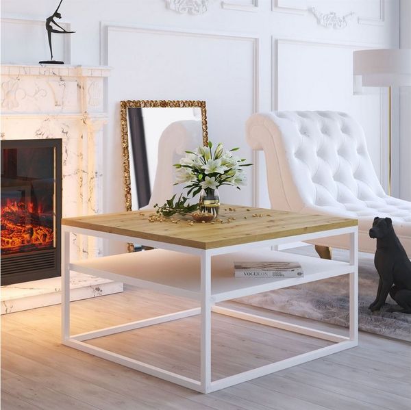 Lookway Couchtisch NOVA LOFT mit Ablage auf weißem Gestell (1x Tisch), Breite: 68,5 cm