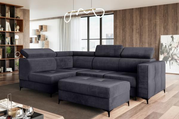 MEBLINI Schlafcouch mit Bettkasten - DORIAN - 263x232x89cm Links – Dunkelgrau Samt - Ecksofa mit Schlaffunktion - Sofa mit Relaxfunktion und Kopfstützen - Couch L-Form - Eckcouch - Wohnlandschaft