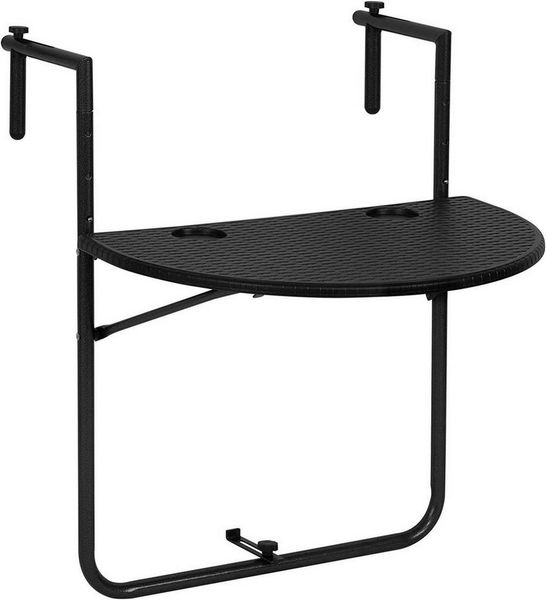 WOLTU Balkonhängetisch, Balkontisch zum Hängen, Hängetisch klappbar Beistelltisch Gartentisch, Klapptisch mit 3 Höhen, 2 Tassenhalterungen, in Rattan-Optik, 59,5x39 cm Schwarz