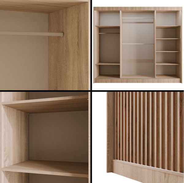 ALTDECOR Schiebetürenschrank VILANv2 (Kleiderschrank Garderobenschrank mit viel Stauraum Moderner Schrank) Vielseitiger Schwebetürenschrank Lamellen LED Beleuchtung Bild 3