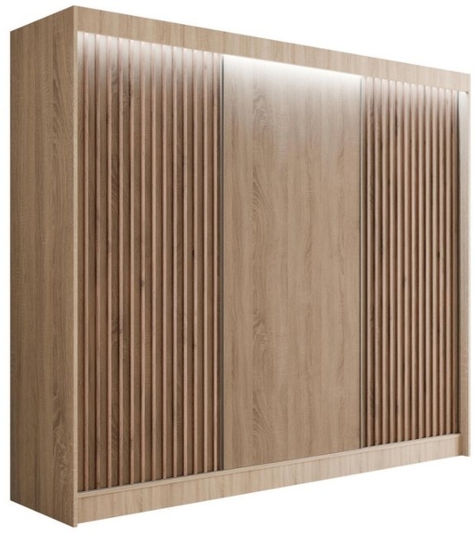 ALTDECOR Schiebetürenschrank VILANv2 (Kleiderschrank Garderobenschrank mit viel Stauraum Moderner Schrank) Vielseitiger Schwebetürenschrank Lamellen LED Beleuchtung Bild 4