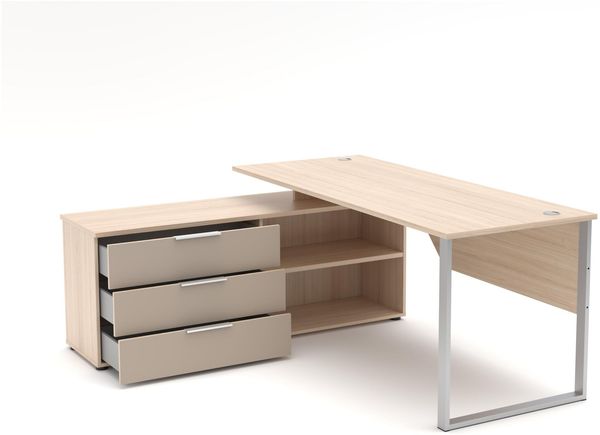 Winkel Schreibtisch SANTORIN Riva Eiche & Glas Cashmere 180 x 160 cm