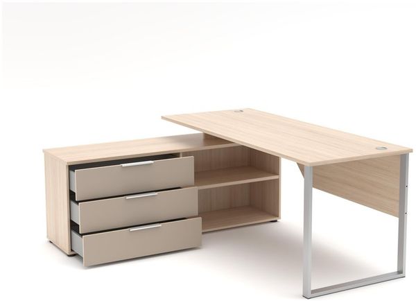 Winkel Schreibtisch SANTORIN Riva Eiche & Glas Cashmere 180 x 160 cm