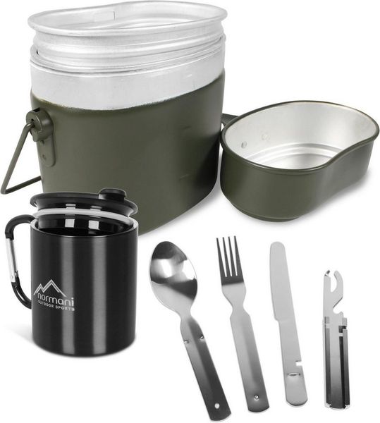 normani Geschirr-Set Bundeswehr Essgeschirrset Camping Kochgeschirr (4-tlg), 1 Personen, Edelstahl, Camping Geschirr Essgeschirr Outdoor Besteck Kochgeschirr