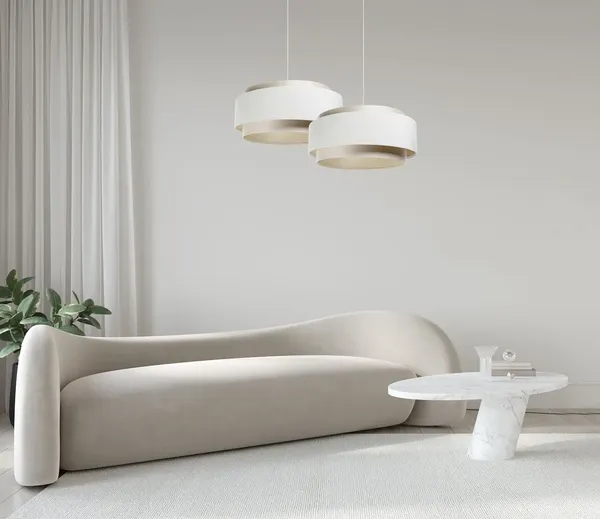 BPS Koncept DUM-037 Hängeleuchte DOBLO Velourss strukturiert und Satin auf PVC-Basis crème, weiss 1xE27 60W H:107 Ø60cm dimmbar
