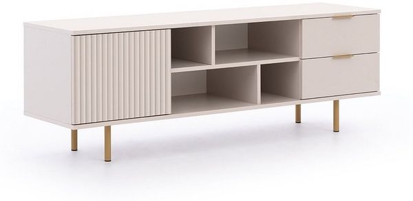 Lomadox Wohnzimmer-Set NADOR-132, (Mega-Spar-Set, 3-St, Couchtisch Lowboard Sideboard), Kaschmir mit goldfarbenen Metallgriffen und -füßen, Front Rillenoptik