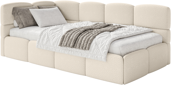 Selsey 'Cloudy' Jugendbett 120 cm, Bettkasten, Bouclé, Kopfteil links, Hellbeige
