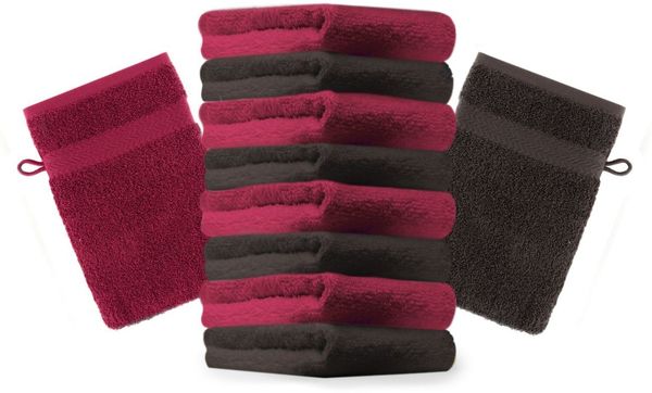 Betz Waschhandschuh 10 Stück Premium 16x21 cm Farbe dunkelrot und dunkelbraun, Baumwolle (10-St)
