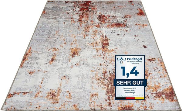 LUXOR living Teppich Lago, rechteckig, Höhe: 6 mm, faltbarer Teppich, modernes Design, waschbar, In- und Outdoor geeignet, Grau-rost, 200x290 cm
