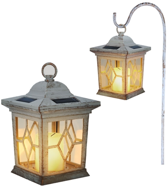 Solarleuchte, Metall, weiß, Laterne, H 31 cm
