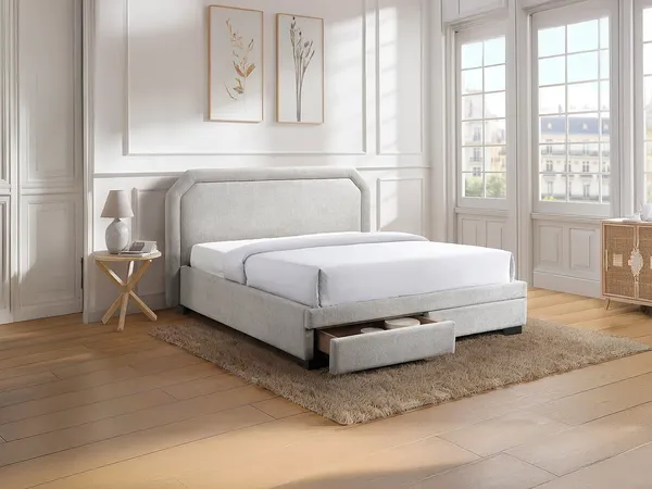 Vente-unique - INASTO Bett Stoff Beige - B 214,5 cm x H 114 cm x L 191 cm
