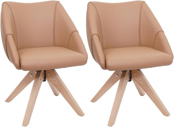 2er-Set Esszimmerstuhl HWC-Q52, Küchenstuhl Drehstuhl Polsterstuhl Esstischstuhl, drehbar Holz Kunstleder ~ hellbraun