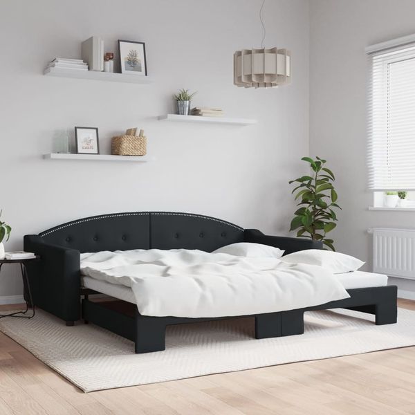 vidaXL Tagesbett Ausziehbar Schwarz 100x200 cm Stoff 3197537