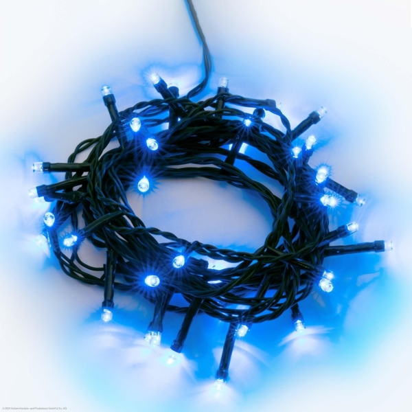 hellum Lichterkette blau mit 80 LED und Timer, Lichterkette außen blau, 7,9 m beleuchtete Länge, mit Stecker outdoor, mit Außen-Transformator, Kabel grün