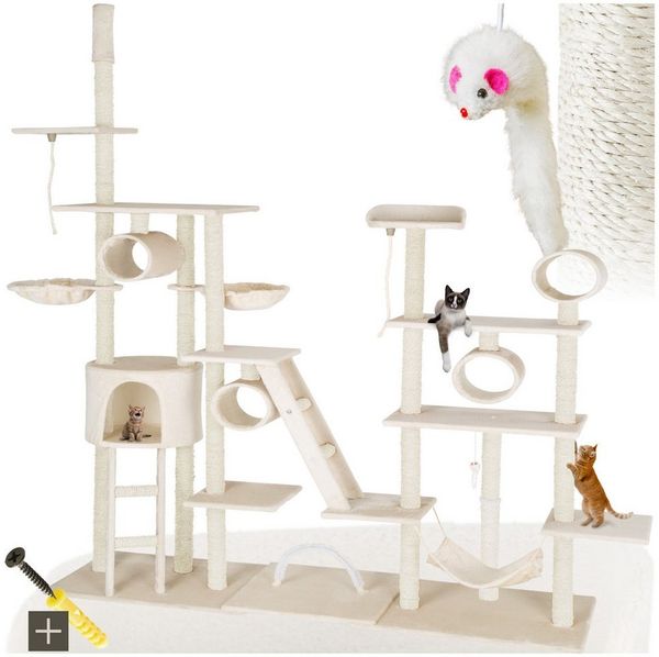 tectake Kratzbaum Katzenbaum Snooky 261 cm Diverse Farben, Vielseitig mit robusten Sisalstangen und Plüschoberfläche