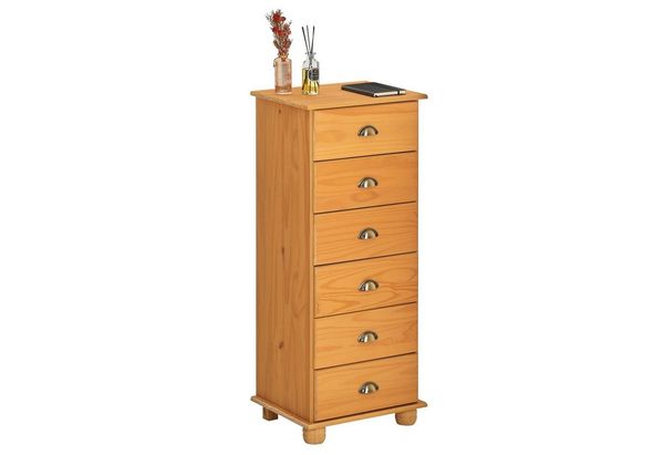 IDIMEX Schubladenschrank Colmar, Kommode mit 6 Schubladen, Sideboard mit Muschelgriffen, Massive Kiefer gebeizt/gewachst, Landhausstil