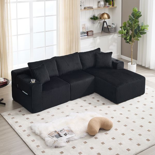 LVHOM Modulares Sofa, Ecksofa mit Schlaffunktion, L-Form Couch mit Chaiselongue, 3-Sitzer Sofa, Polstersofa Cordstoff, 257x160x62 cm