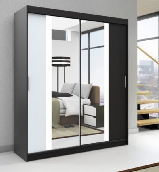 Schwebetrenschrank BRUNI 2-trig Schrank 160 cm (mit Spiegel) Farbe: Schwarz , wei