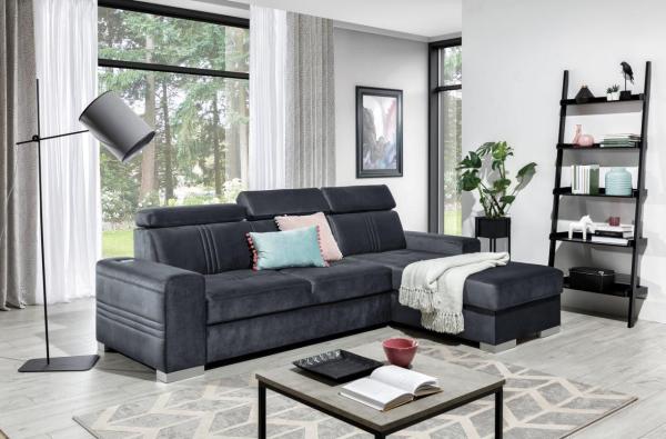 Ecksofa Schlafsofa NOLAN XS inkl. USB in Stoff Element Graphit Ottomane Rechts