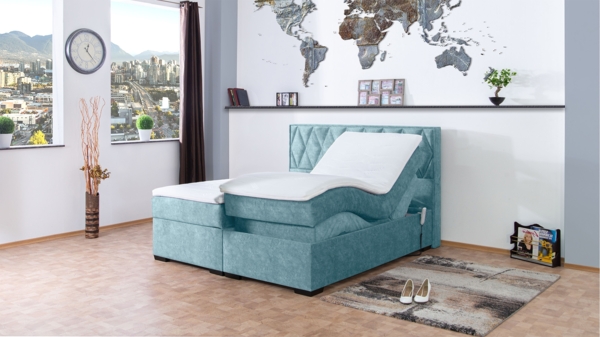 Meisterbetten Boxspringbett Loki 100x200 in DS-Azurro, Matratzenbezug Nano, Ergoflex-Topper