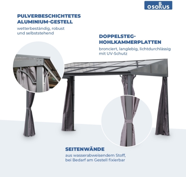 osoltus Alu Pavillon Terrassendach Terrassenüberdachung Toledo Hardtop 3x4m Bild 4