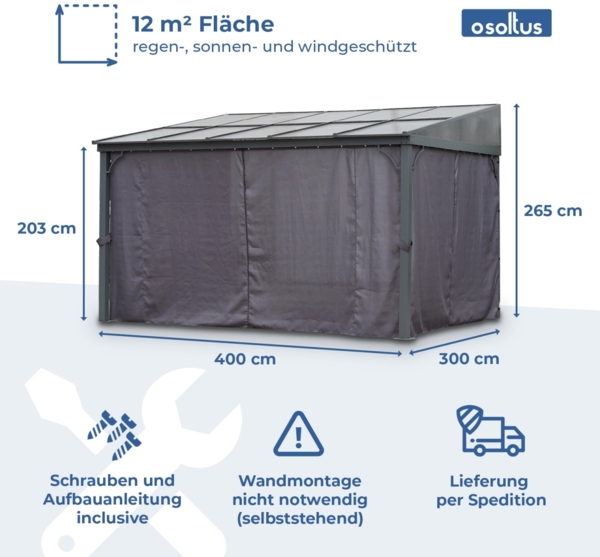 osoltus Alu Pavillon Terrassendach Terrassenüberdachung Toledo Hardtop 3x4m Bild 3