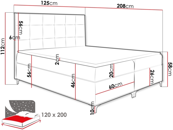 Boxspringbett 'Sokore', grau, 120x200 cm Bild 4