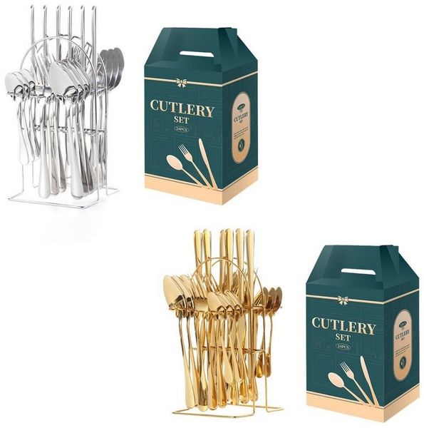Besteckset 24-tlg Edelstahl für 6 Personen, Color Box Gold