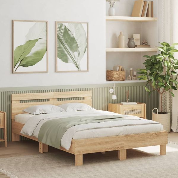 vidaXL Bettgestell mit Kopfteil Sonoma-Eiche 120x200 cm Holzwerkstoff 3207429