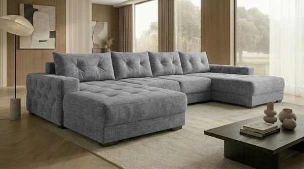 Ecksofa MODENA 320 cm x 185 cm – Stoff: SAWANA Silber 21 Farbe: Grau