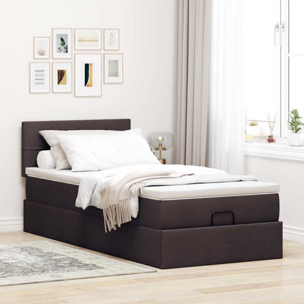 vidaXL Ottoman-Bett mit Matratze Dunkelbraun 100x200 cm Stoff 3311438 Bild 2