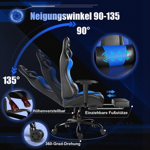 HOMALL Gaming-Stuhl Bürostuhl mit Massagefunktion, Fußstütze, ergonomischer Gaming Stuhl Bild 2