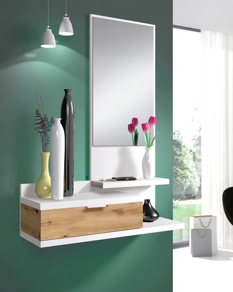 Garderoben-Set >DHALIA< in Artik Weiß / Nodi Eiche Dekor - 81x116x29 (BxHxT)