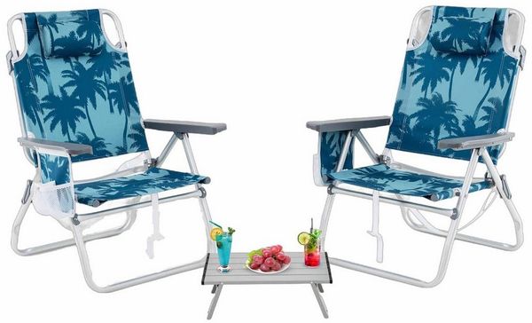 COSTWAY Campingstuhl (3 St), klappbare Campingstühle Set mit Tisch