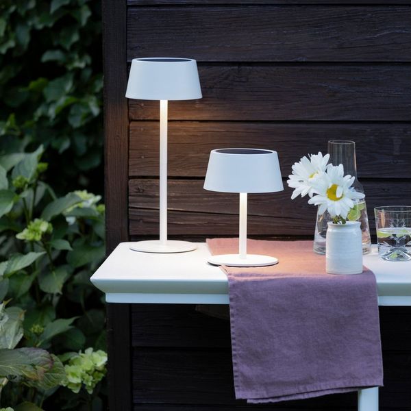 OTTO home LED Außen-Tischleuchte Oddny - Tischlampe 2er Set mit Solar u. Akku, Dimmfunktion, LED fest integriert, Warmweiß, 30 cm, aufladbar ü. Solar & USB, 3000 K, dimmbar, IP44, Akkulampe