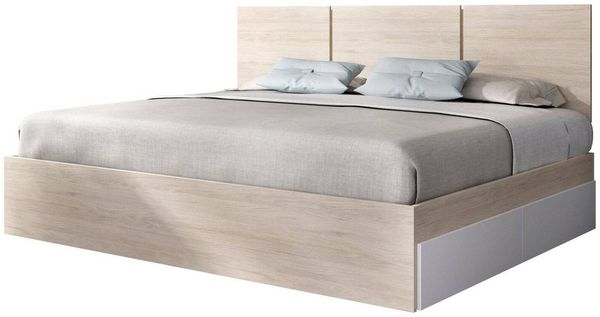 Dmora Doppelbett Shannon, Struktur des Container-Betts, Sommier mit Verkleidung, Matratzenhalterstruktur, 166x205 h96 cm, Weiß und Eiche