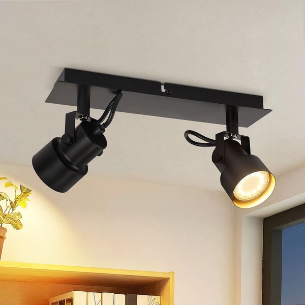 ZMH Deckenstrahler 2 Flammig Deckenspot Schwarz - Vintage Schwenkbar GU10 350° Strahler Industrial Spots Küchenlampe für Wohnzimmer Schlafzimmer Küche Flur (Ohne Leuchtmittel)