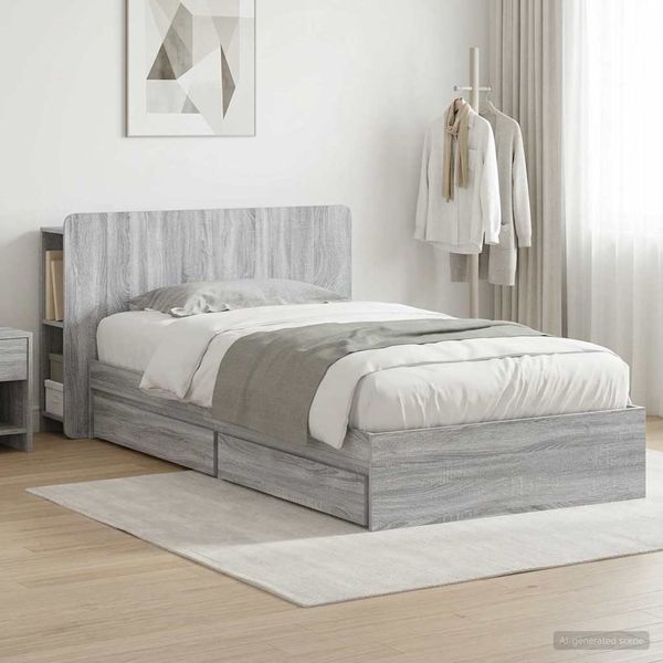 vidaXL Bettgestell mit Stauraum Grau Sonoma 100 x 200 cm Holzwerkstoff 3433547