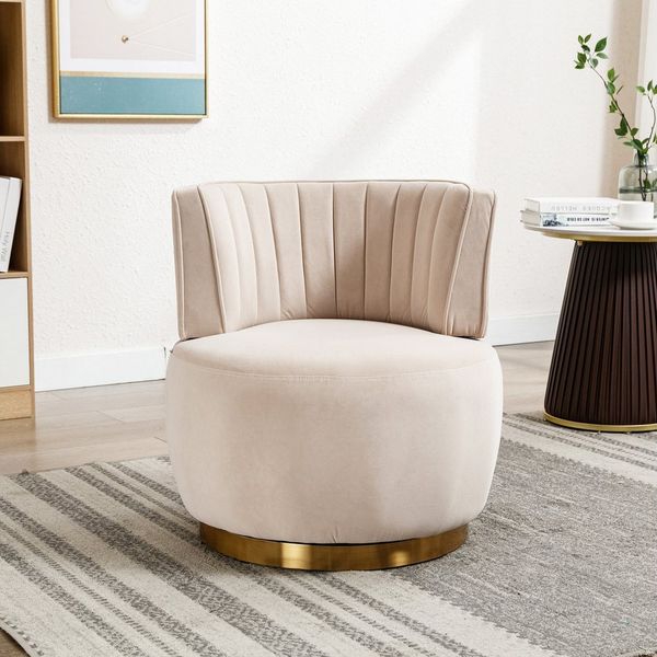 HAUSS SPOLE Drehstuhl 360°Polsterstuhl Relaxsessel Teddy-Bürostuhl, dicht Schaumstoff, Beige (Moderner 360-Grad-Drehstuhl aus Teddy-Samt – Komfortable Rückenlehne, stabile Struktur,Tragfähigkeit 150 kg)