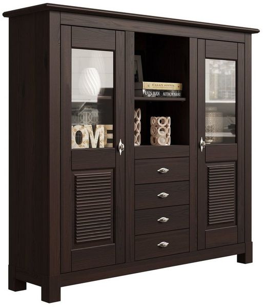 Home affaire Buffet Rauna Highboard, massive Kiefer, Türen mit Glaseinsätzen, B/H 146/134 cm