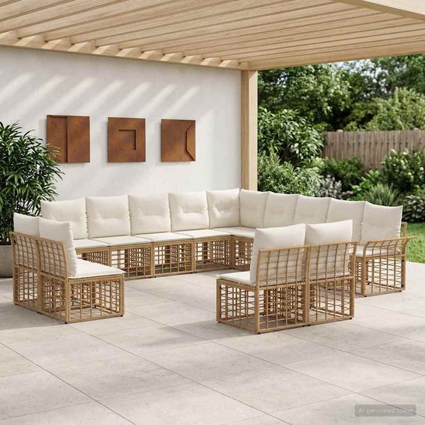vidaXL Outdoor-Sofagarnitur 13 pcs Natürlich und Cremweiß Polyester 3437798