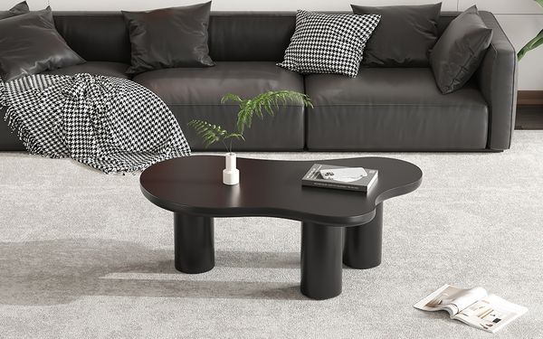 Couchtisch 107x66x40,5 cm, Wolkenform, MDF lackiert, schwarz