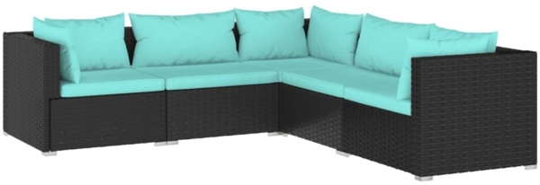 vidaXL 5-tlg. Garten-Lounge-Set mit Kissen Poly Rattan Schwarz 3101697