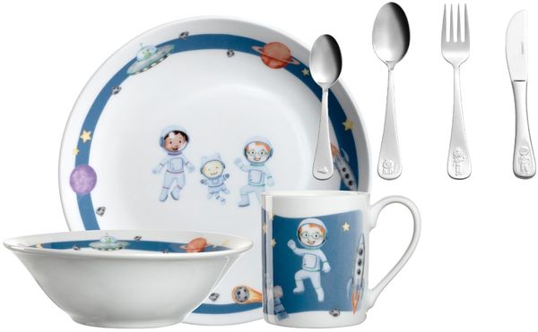 Leonardo BAMBINI Avventura Kindergeschirr Set mit Besteck 7-teilig - Weltall