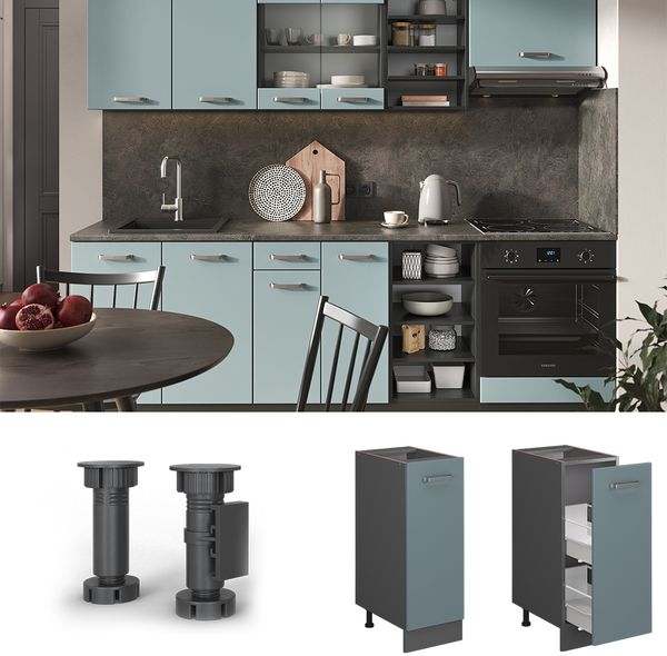 Apothekerschrank R-Line Blau-Grau 30 cm ohne Arbeitsplatte Vicco Bild 2